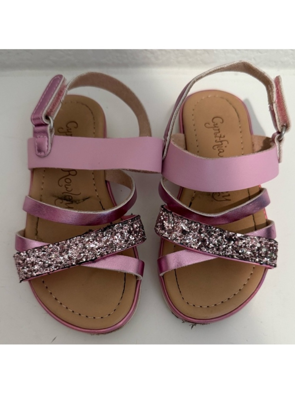 Cynthia Rowley Pink Metallic Leather Glitter Girls Sandals Size Toddler 8